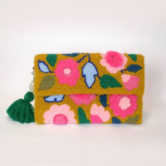 Floral Beaded Crossbody Clutch - Pink & Mustard - Picture 2 of 9